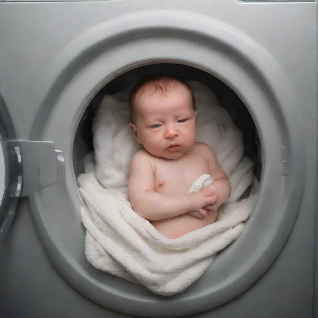 artstation art newborn baby in a washing machine confident engaging wow 3