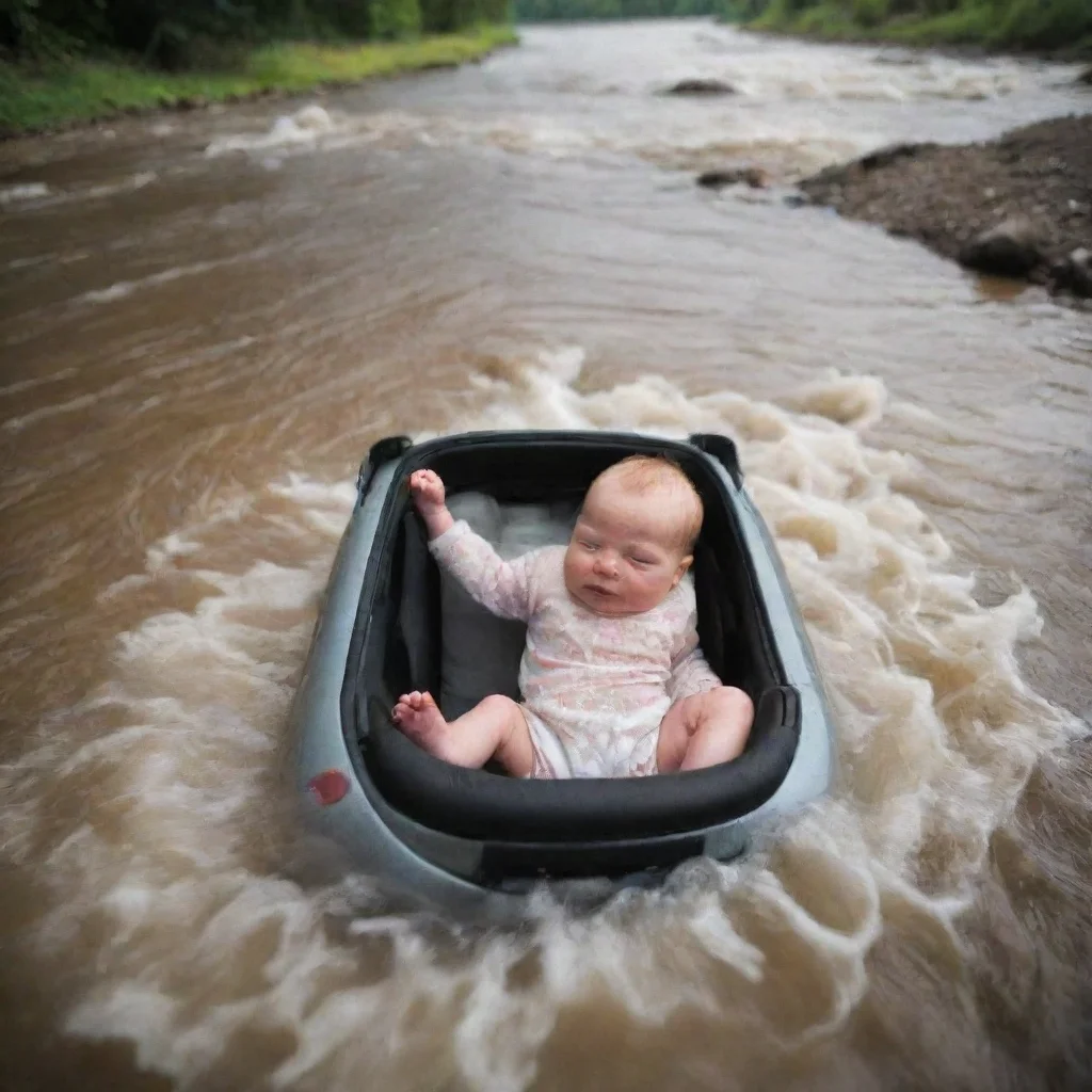 aiartstation art newborn baby in car in a river confident engaging wow 3
