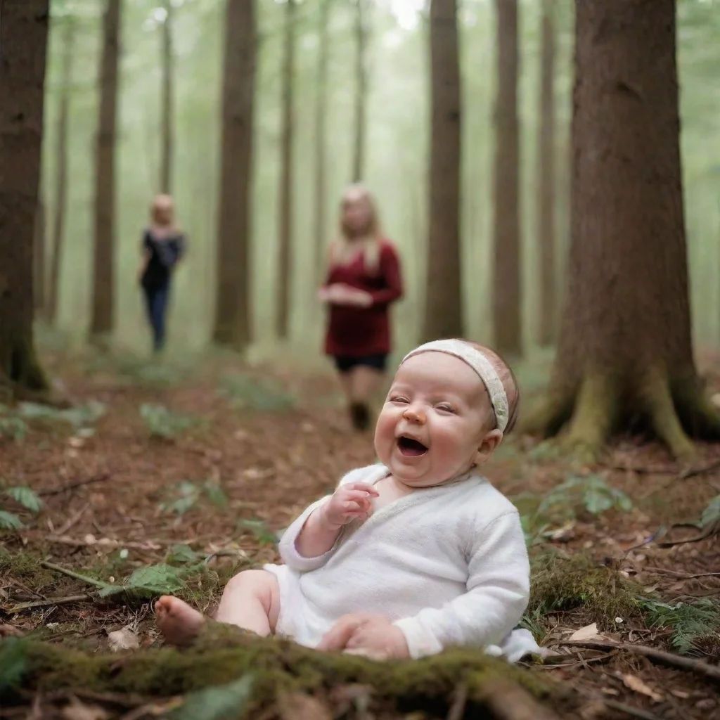 artstation art newborn baby in the woods while other people laugh confident engaging wow 3