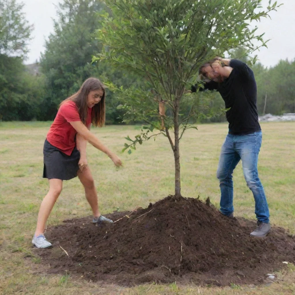 aiartstation art one guy and a girl planting a tree being angry confident engaging wow 3