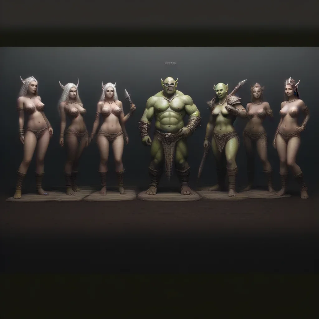 aiartstation art orc king and harem of elf slaves confident engaging wow 3