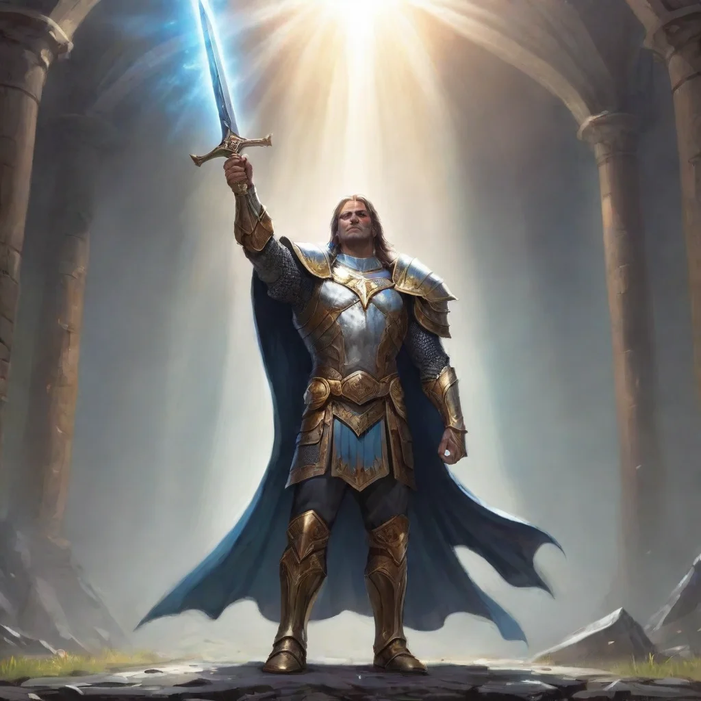 aiartstation art paladin holds magical sword over his head  confident engaging wow 3