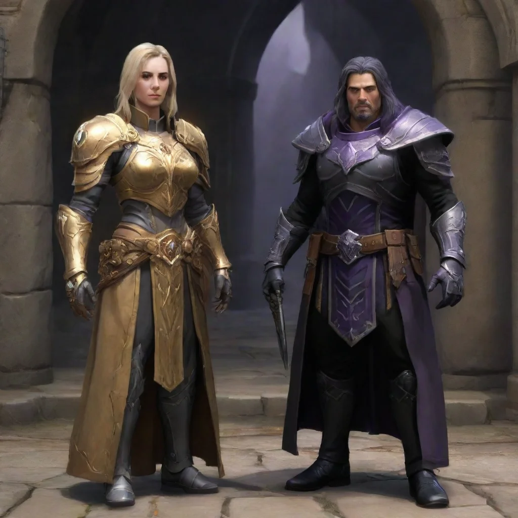 aiartstation art paladin next to a warlock confident engaging wow 3