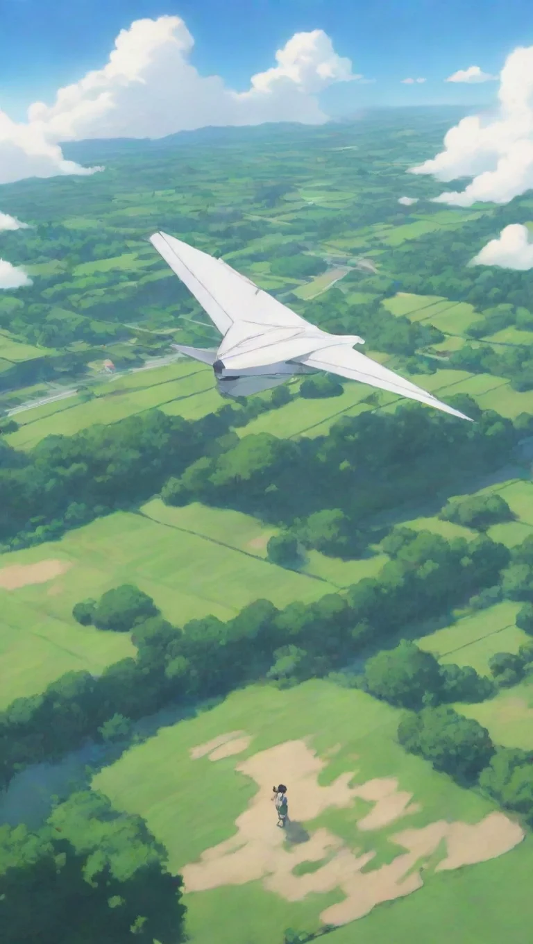 aiartstation art paper plane third person anime sweeping landscapes below hd detailed cartoon confident engaging wow 3 tall