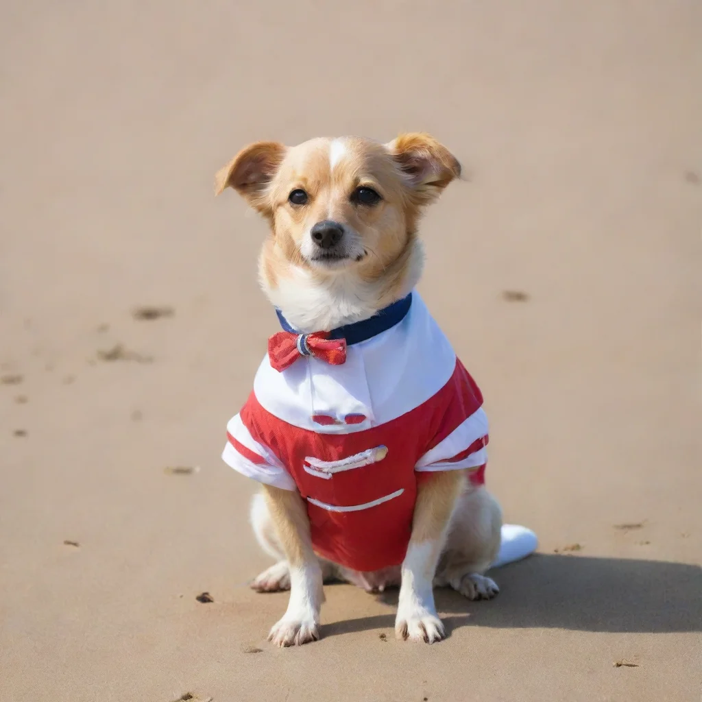 aiartstation art perro salchicha vestido de marinero en una playa confident engaging wow 3