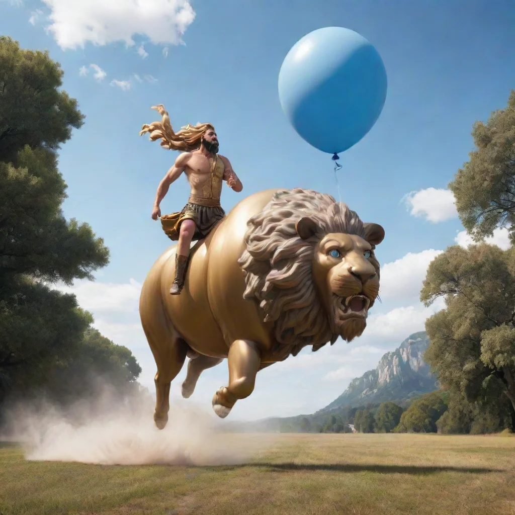 aiartstation art person running fast under a detailed balloon that looks majestic and filled with zeus. confident engaging wow 3