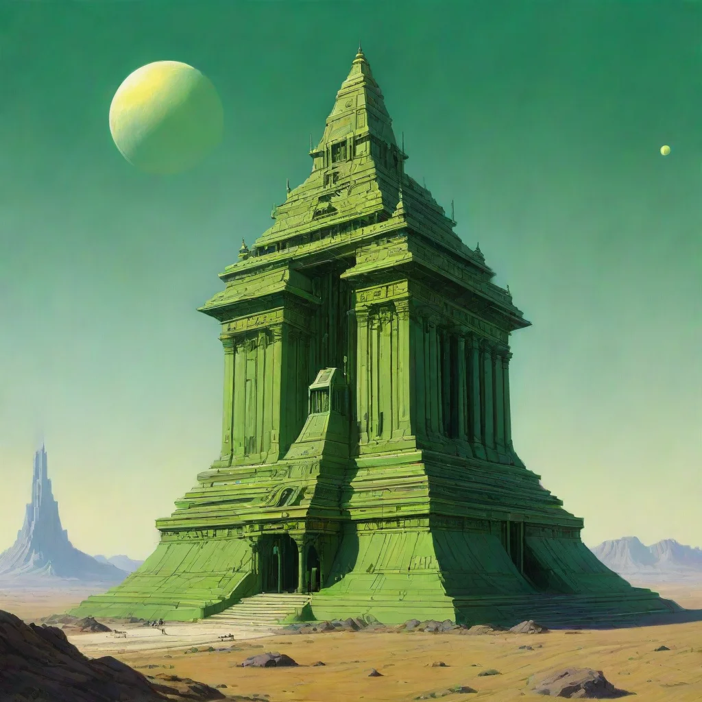 aiartstation art peter elson sci fi temple green yellowish confident engaging wow 3