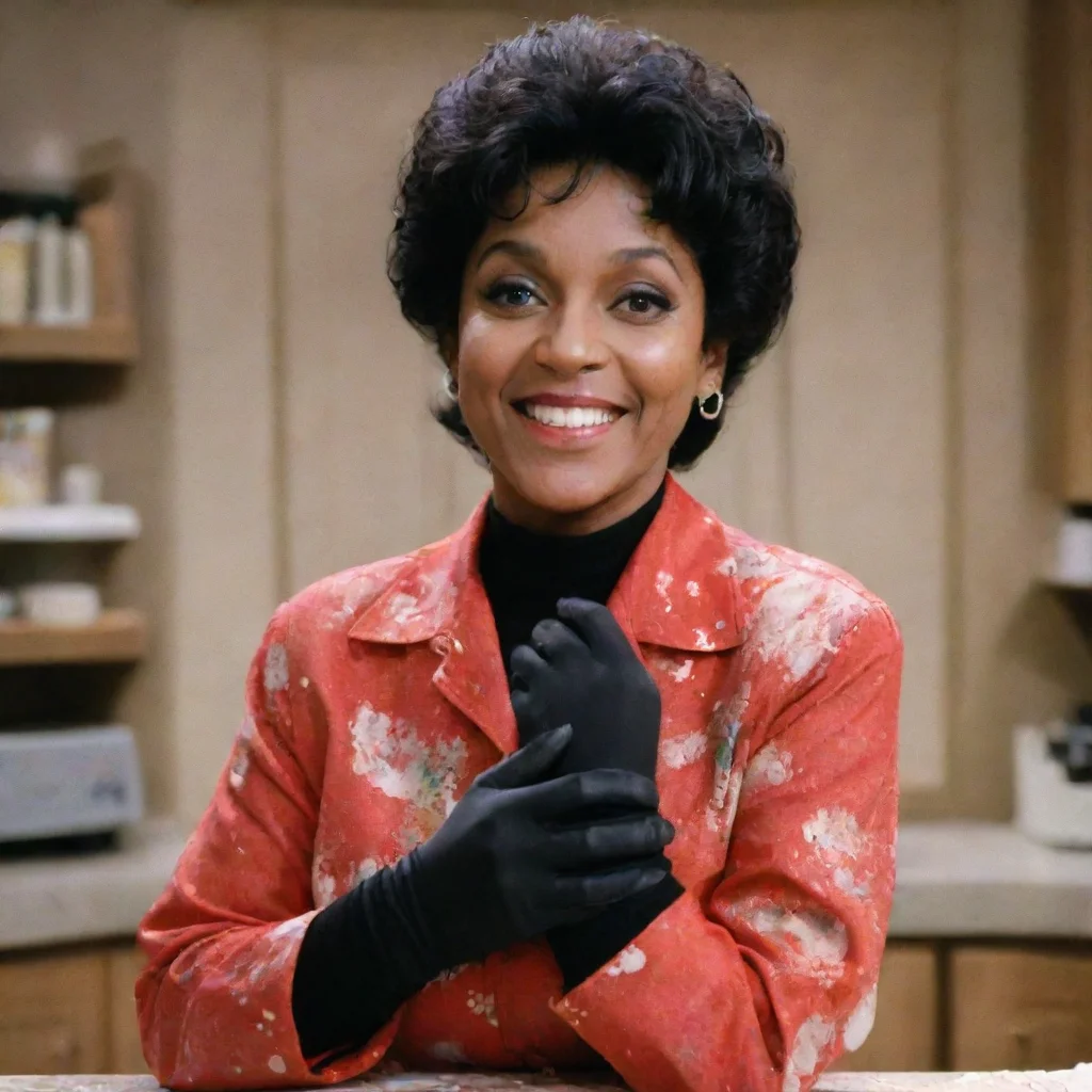 artstation art phylicia rashad as clair huxtable from the cosby show smiling  with black ultra nitrile gloves and gun and mayonnaise splattered everywhere confident engaging wow 3
