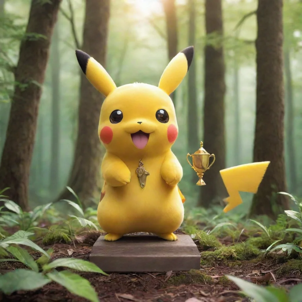 aiartstation art pikachu in a forest holding a trophy confident engaging wow 3