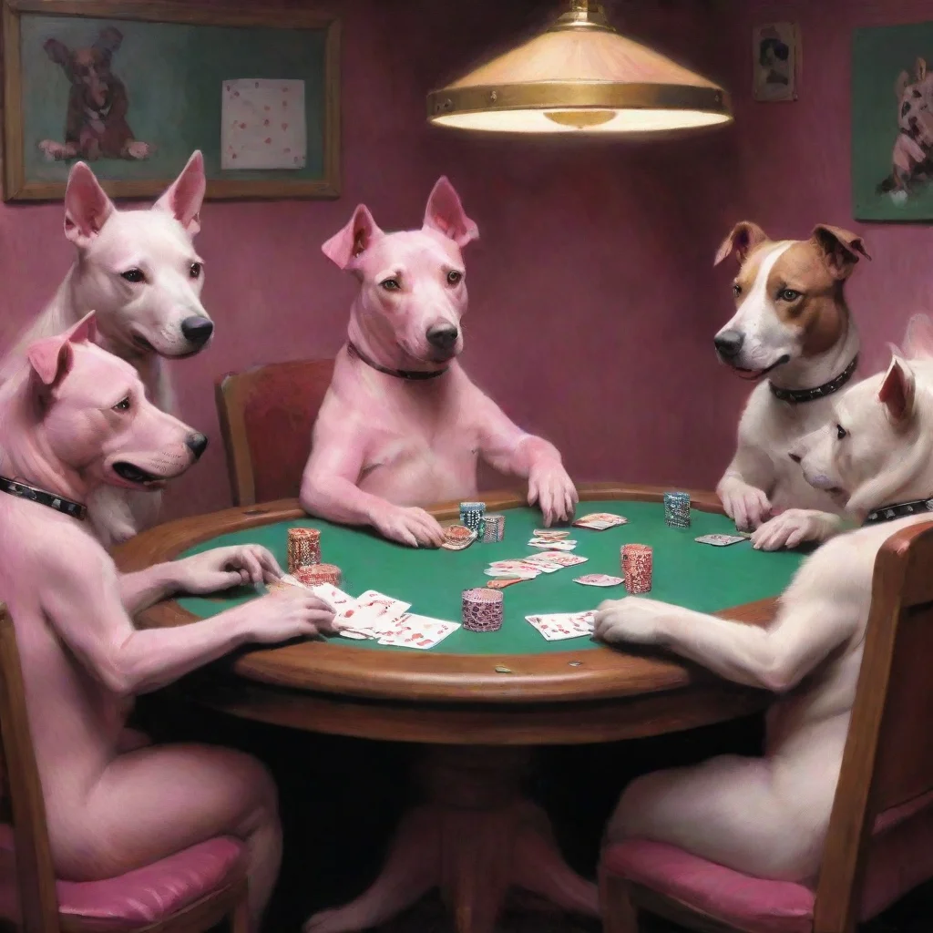 aiartstation art pink dogs playing poker confident engaging wow 3