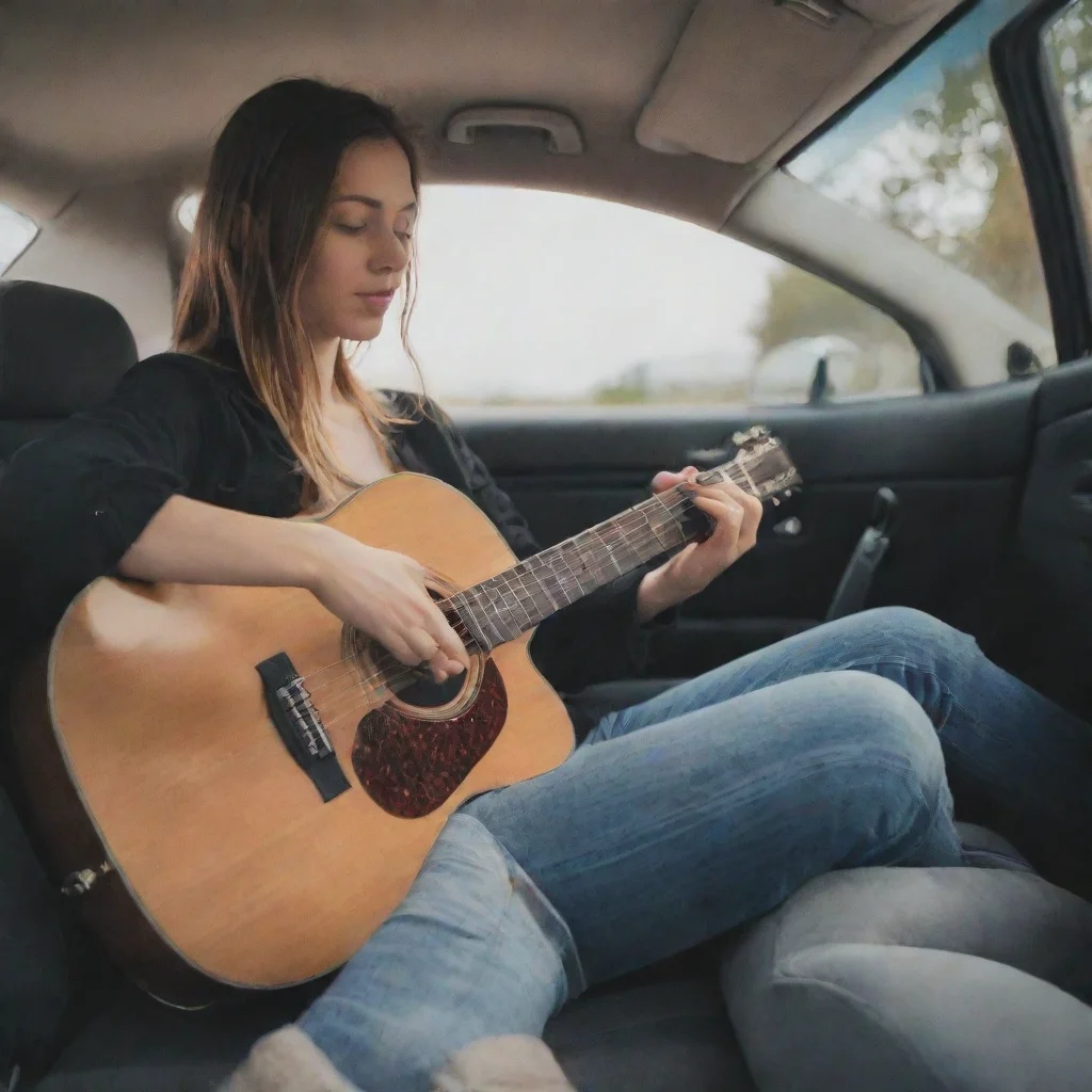 artstation art playing guitare in a car confident engaging wow 3