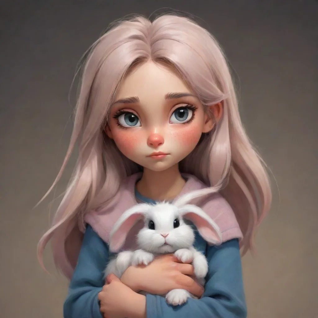 aiartstation art portrait of a sad female cartoon furry rabbit refugee holding a baby rabbit. confident engaging wow 3
