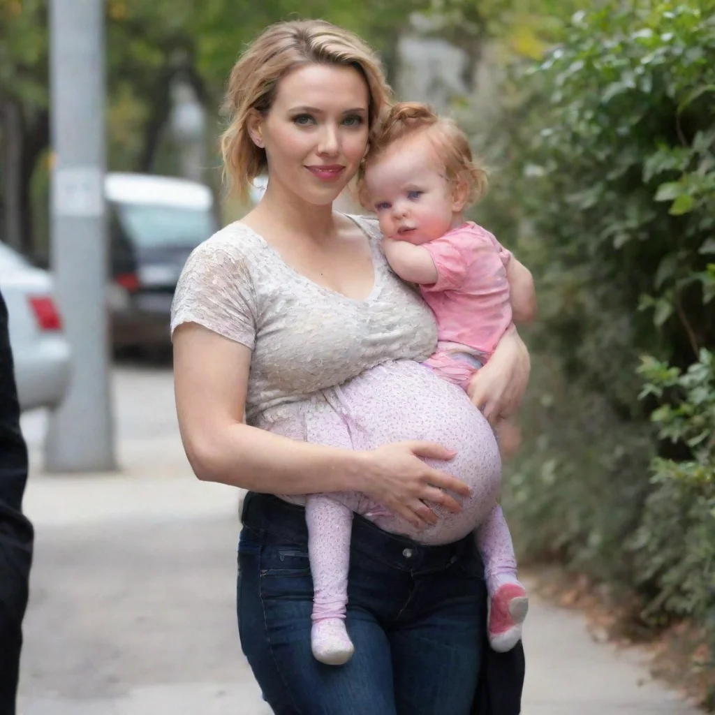 aiartstation art pregnant scarlett johansson with her baby daughter  confident engaging wow 3