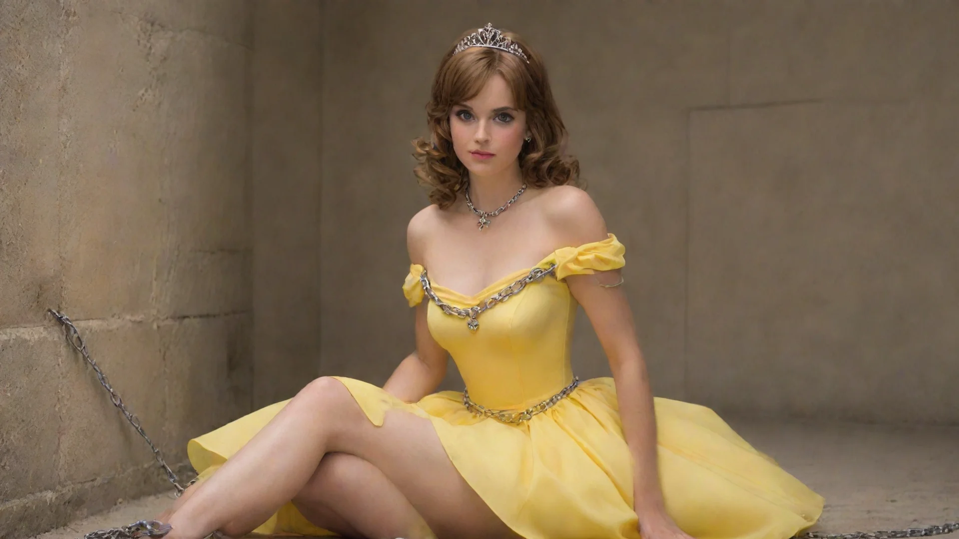 aiartstation art princess daisy restrained by chains in her yellow dress confident engaging wow 3 wide