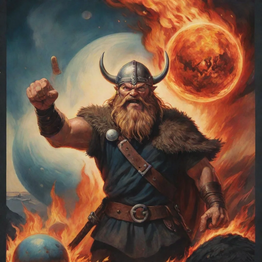 aiartstation art propaganda poster of an angry viking pointing at a burning planet. confident engaging wow 3