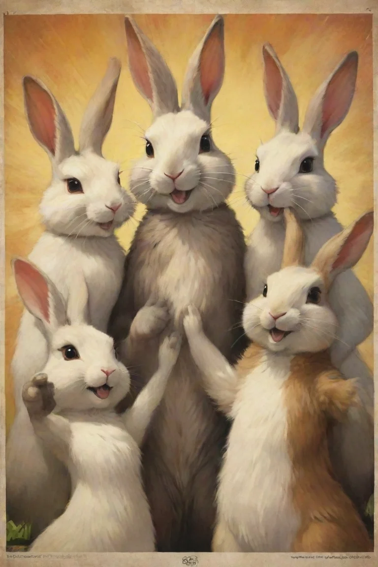 aiartstation art propaganda poster of anthro furry rabbits praise humanity confident engaging wow 3 portrait