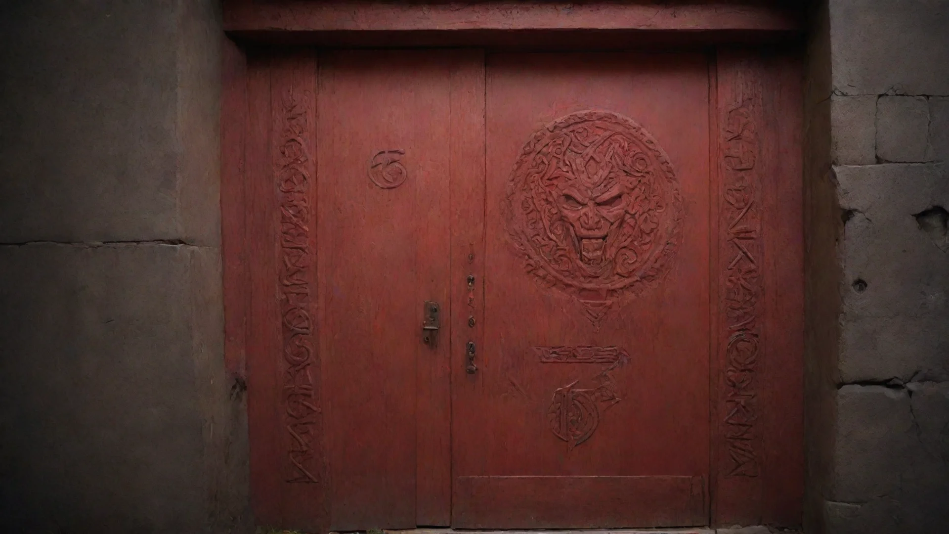 aiartstation art rectangular glowing red door with demonic runes carved in the side confident engaging wow 3 wide
