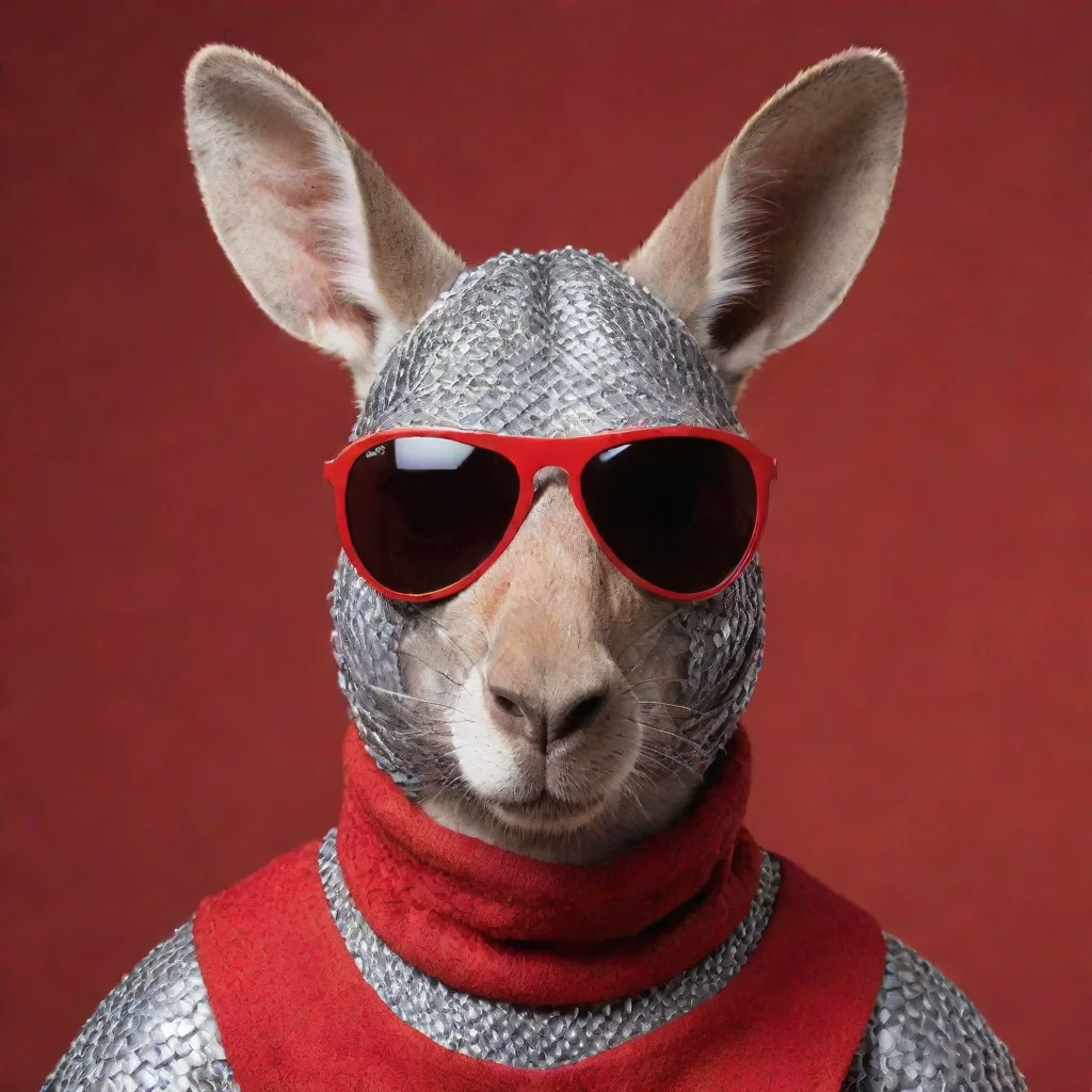 aiartstation art red background kangaroo wearing chainmail coif and aviators confident engaging wow 3
