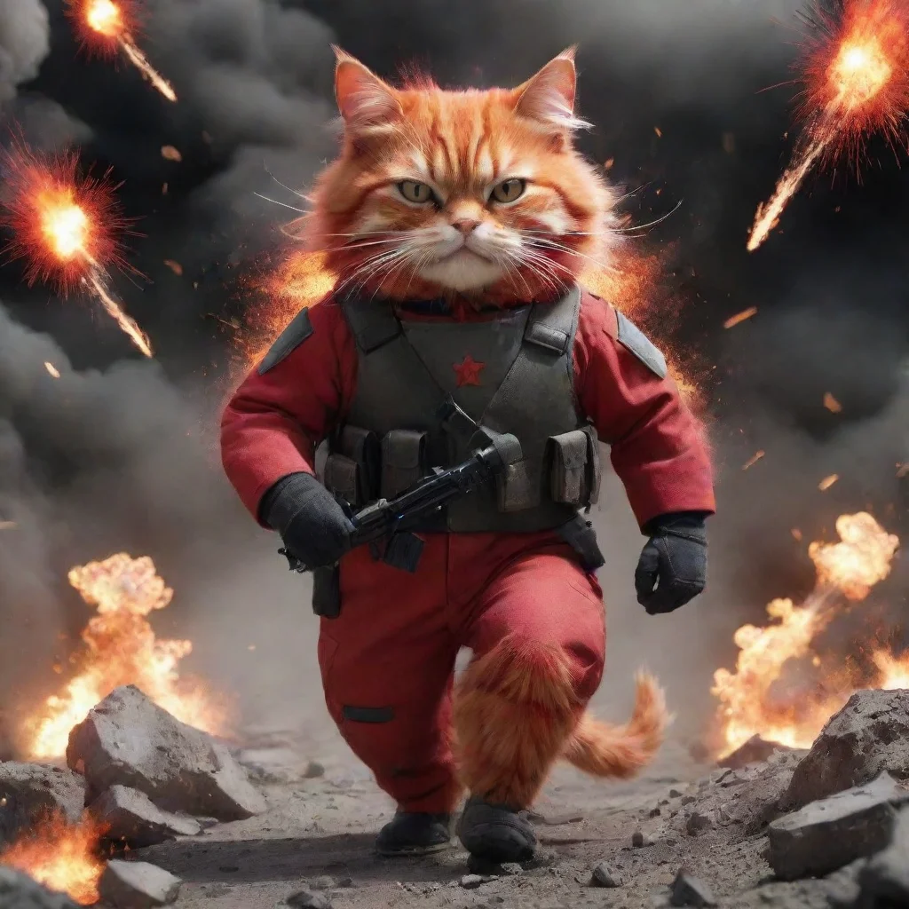 aiartstation art red cat soldier explosion confident engaging wow 3