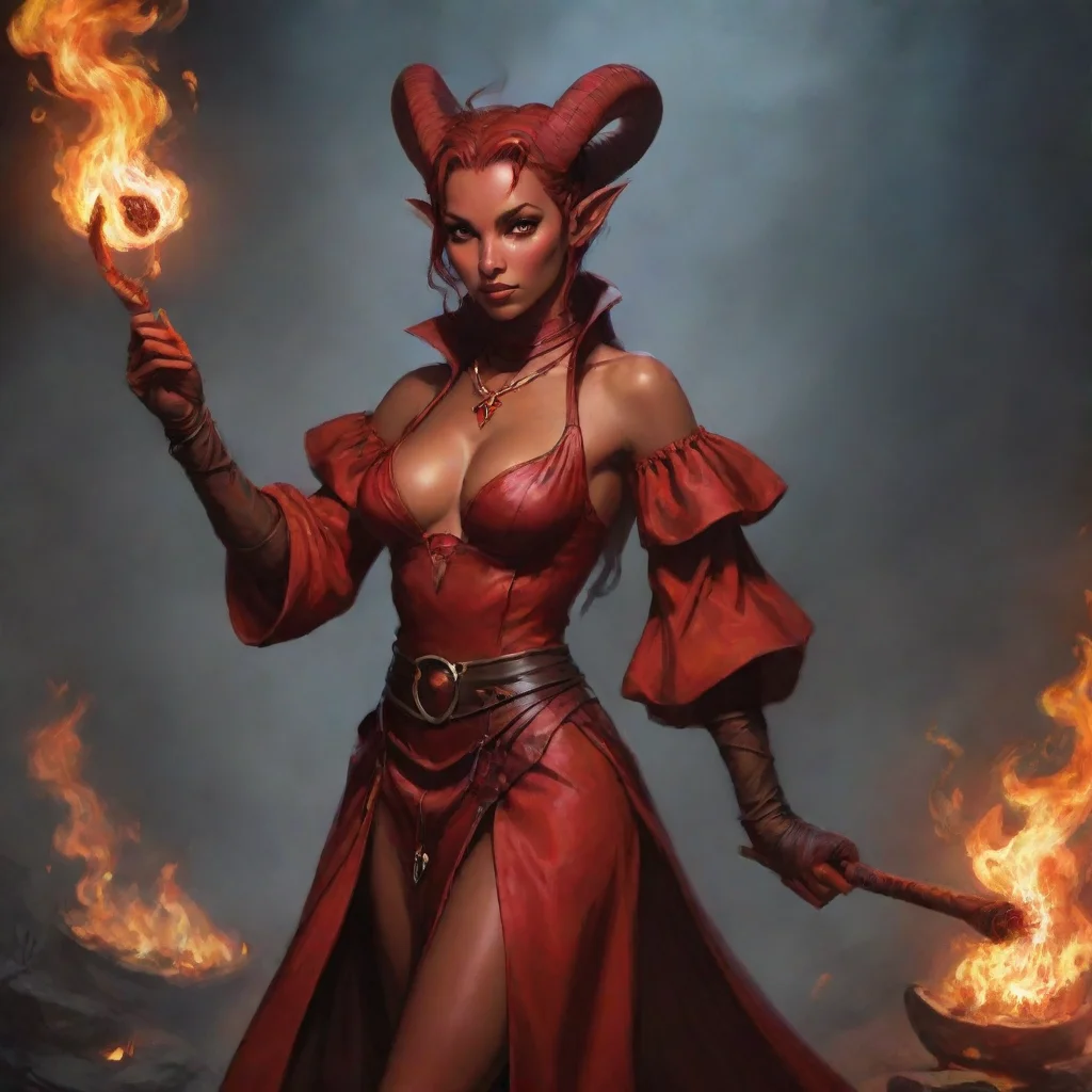artstation art red feminine fire tiefling confident engaging wow 3
