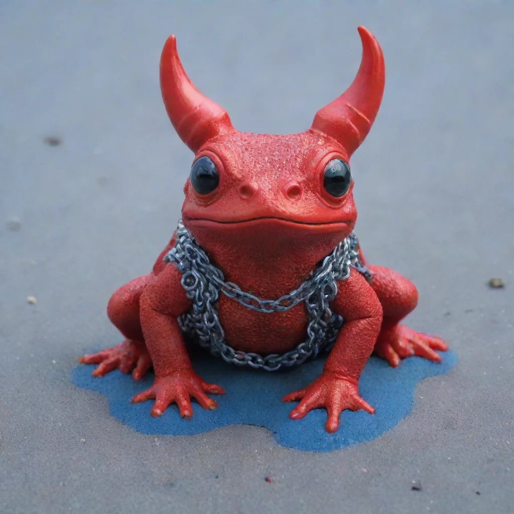 aiartstation art red frog with devil horns and chainmail on blue sand confident engaging wow 3