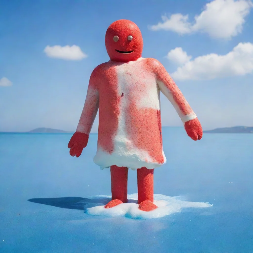 aiartstation art red man made of icecream melting on blue beach confident engaging wow 3