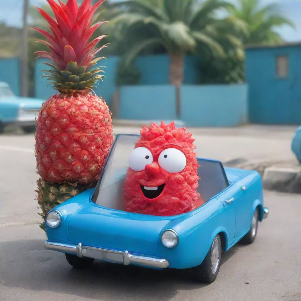 artstation art red pineapple driving blue car confident engaging wow 3