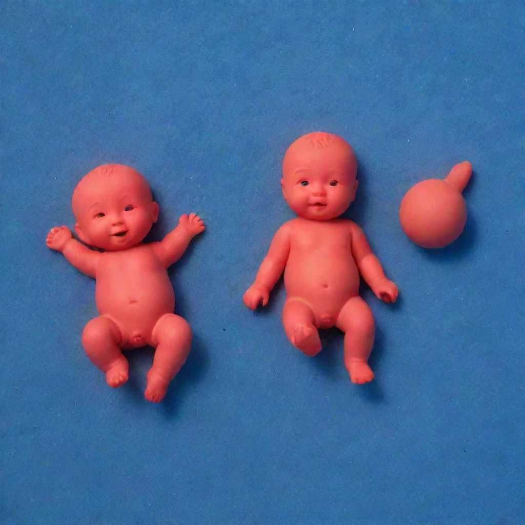 aiartstation art red toy babies lying on blue sand confident engaging wow 3