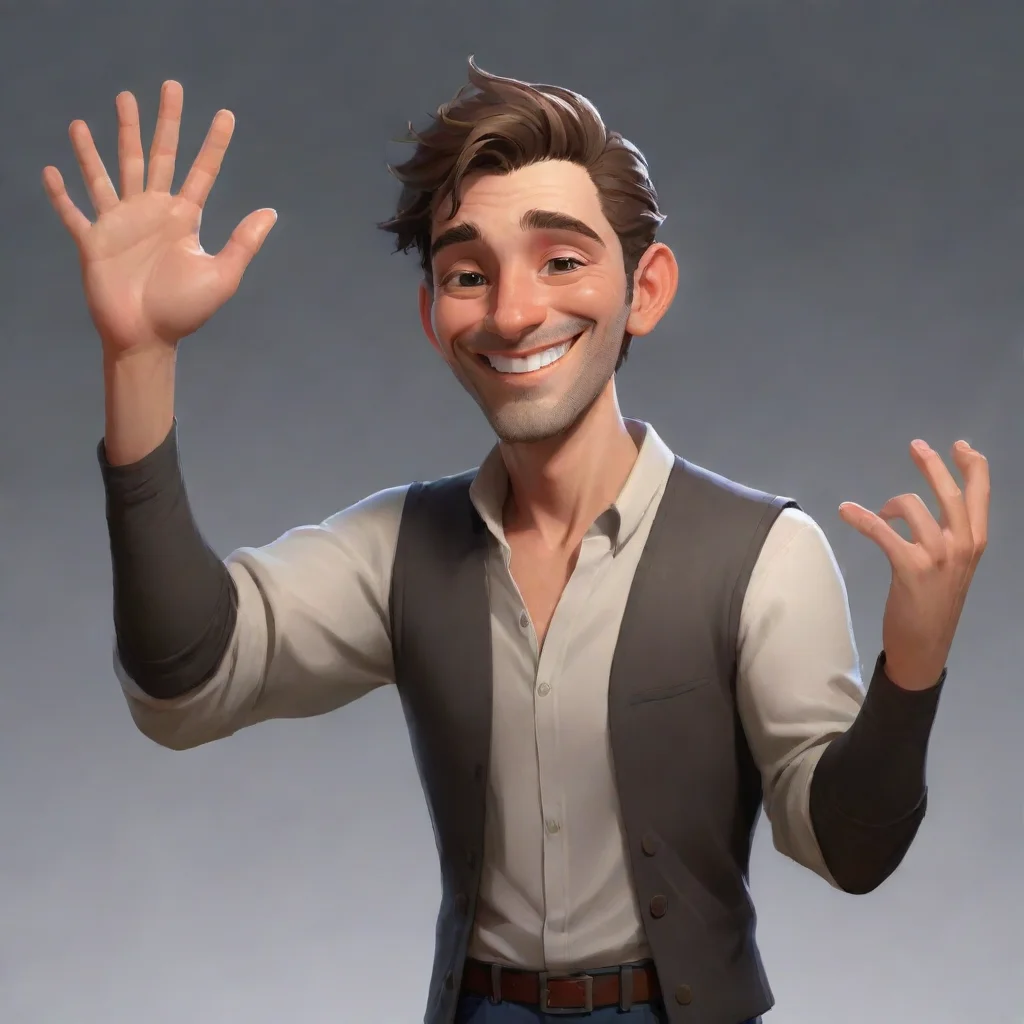 artstation art relaxing kind character waving hi smile nice guy confident engaging wow 3
