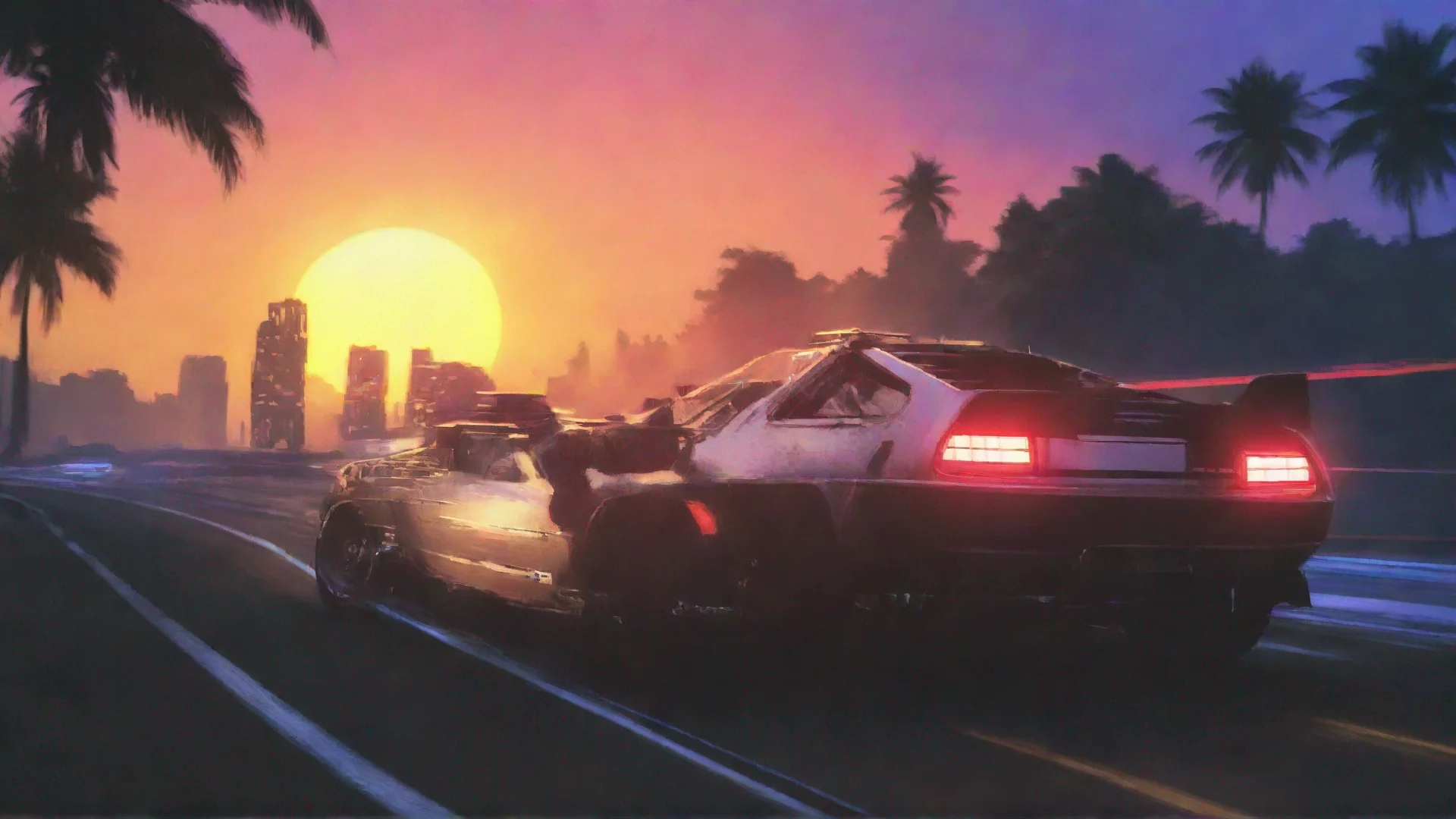 aiartstation art retro futuristic art of delorean racing on highway confident engaging wow 3