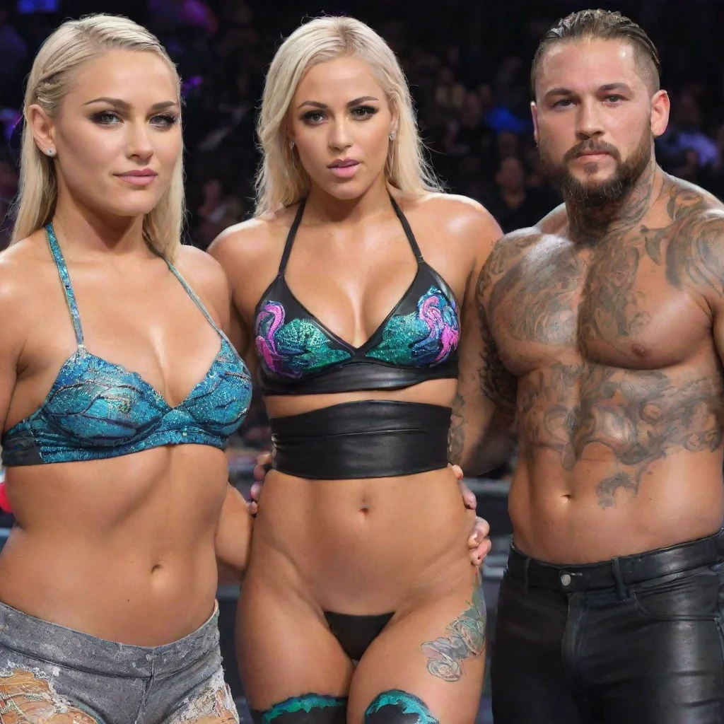 aiartstation art rhea ripley riptides liv morgan and dominik mysterio confident engaging wow 3