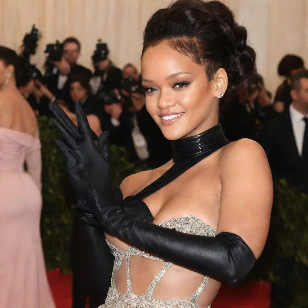 aiartstation art rihanna smiling at the met gala with black gloves and gun hd confident engaging wow 3