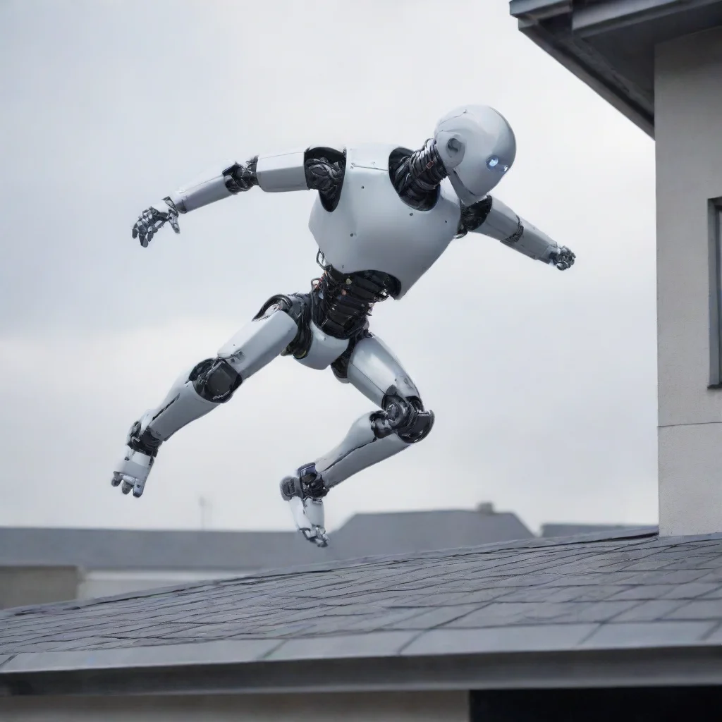 artstation art robot humanoid jumping of a roof top safely confident engaging wow 3