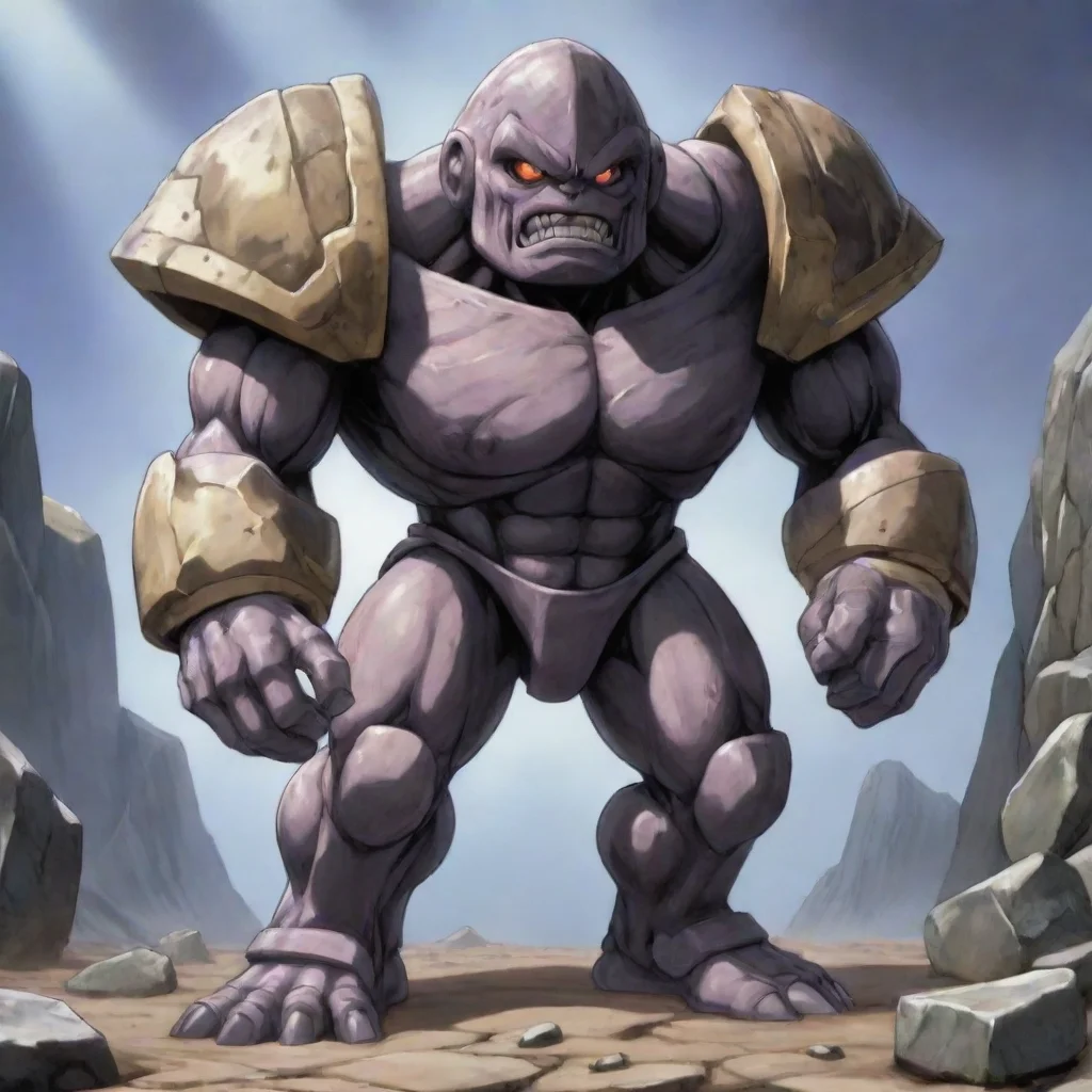 aiartstation art rock type yugioh normal monster which is a golem made of scraps hunkered down shielding itself confident engaging wow 3