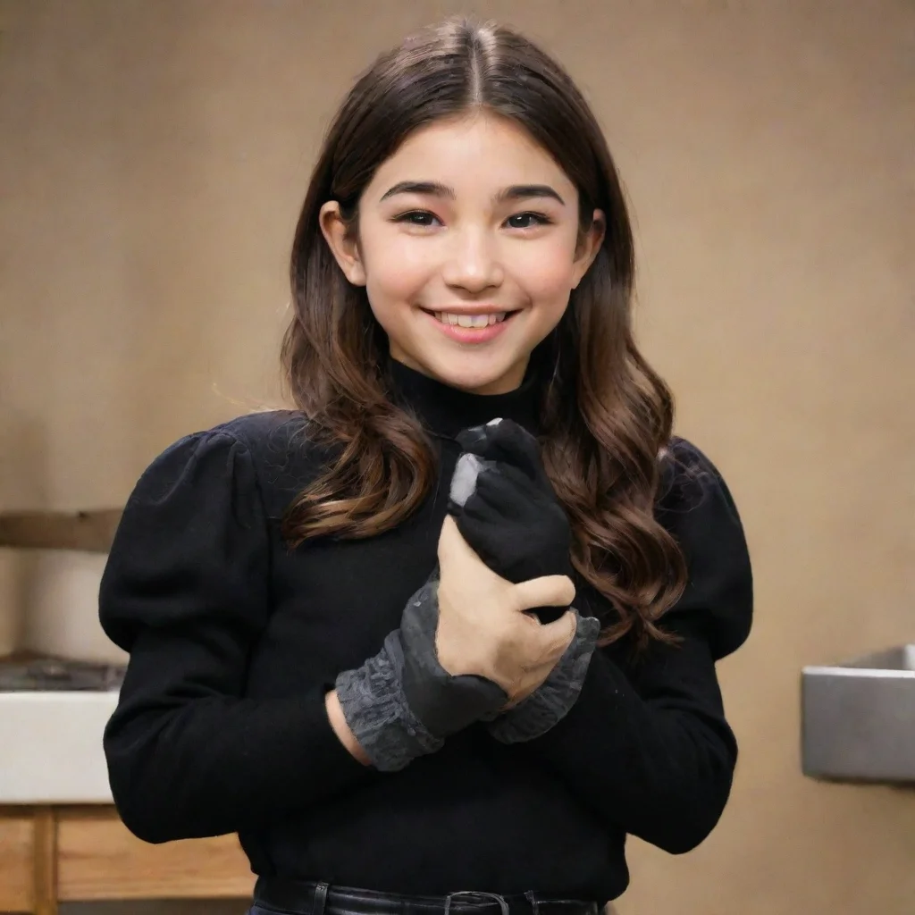 artstation art rowan blanchard  from girl meets world smiling with black gloves and gun shooting mayonnaise confident engaging wow 3