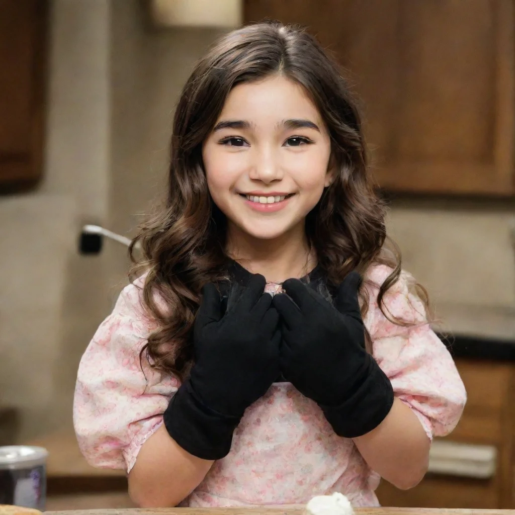 artstation art rowan blanchard as riley mathews from girl meets world smiling with black gloves and gun shooting mayonnaise confident engaging wow 3