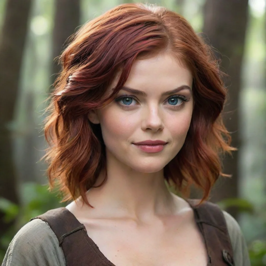 aiartstation art samara weaving as a druid rogue dnd short red hair smirking mischievous  confident engaging wow 3