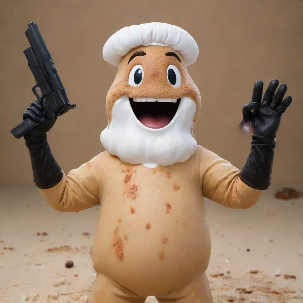 aiartstation art sandy cheeks  smiling with black deluxe nitrile gloves and gun and mayonnaise splattered everywhere confident engaging wow 3
