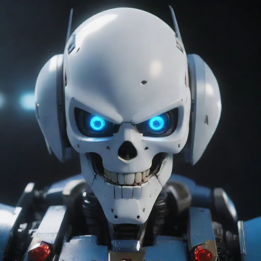 aiartstation art sans from undertale a hyper realistic high detailed 4k octane render of a gundam robot realistic cinematic lighting skull confident engaging wow 3