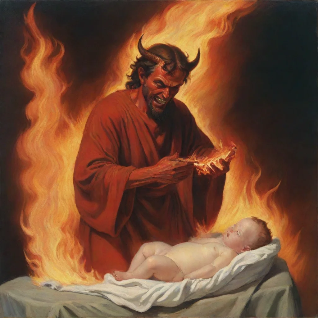 aiartstation art satan burning a newborn baby confident engaging wow 3
