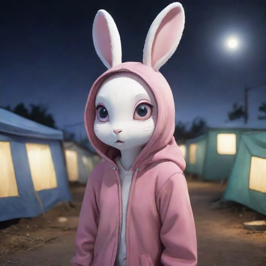 aiartstation art scared feminine anthropomorphic alien rabbit refugee camp nighttime anime style confident engaging wow 3