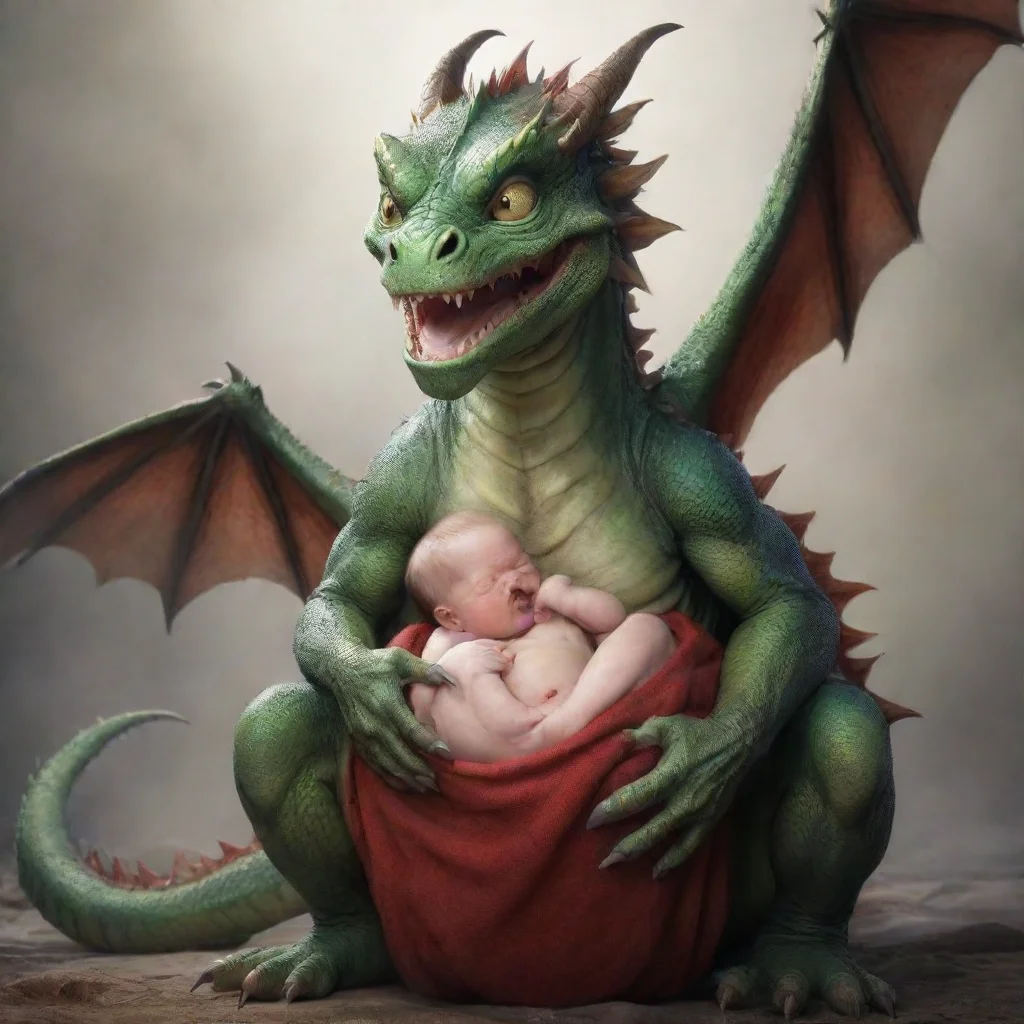 aiartstation art scary dragon holding a newborn baby confident engaging wow 3