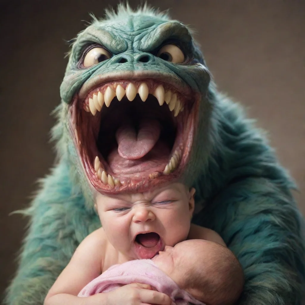 aiartstation art scary monster with big mouth biting a newborn baby confident engaging wow 3