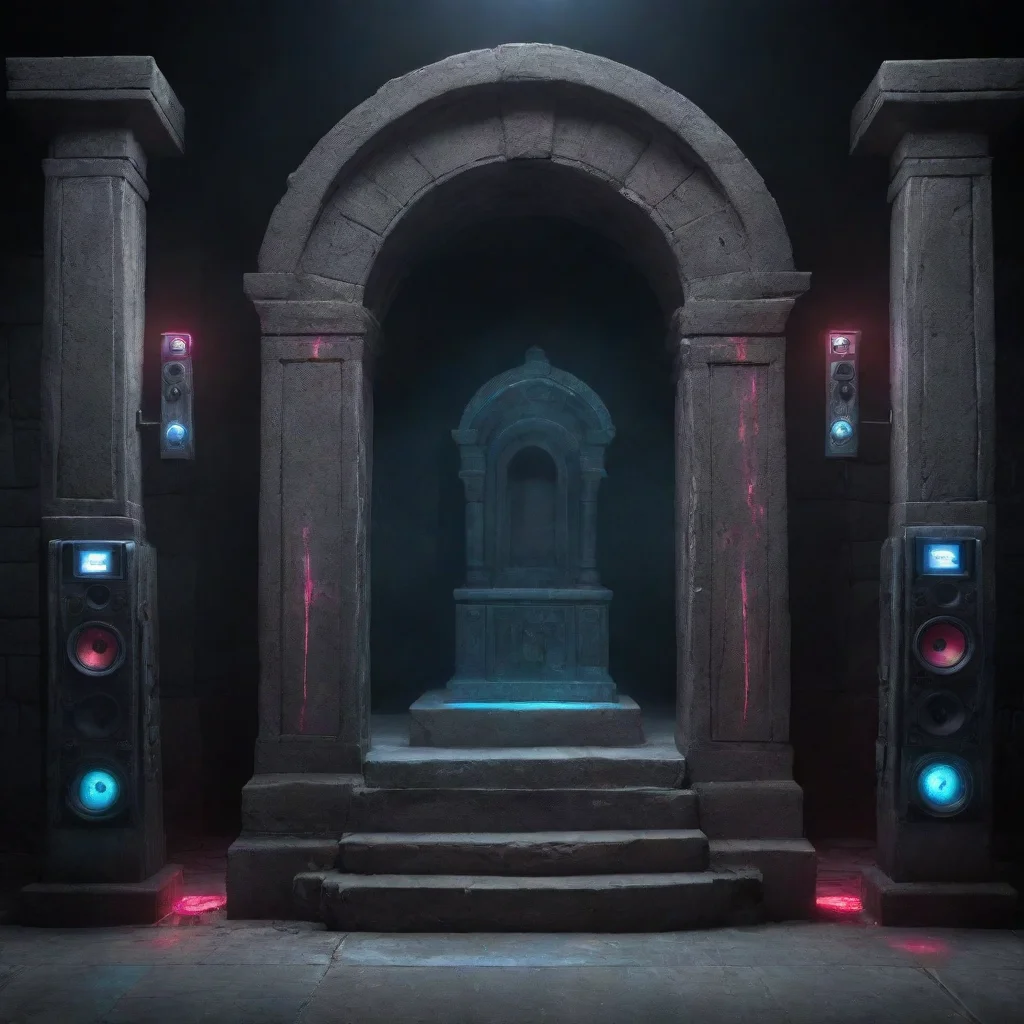 aiartstation art scary tomb with speakers and stage with lazers and lights high resolution confident engaging wow 3