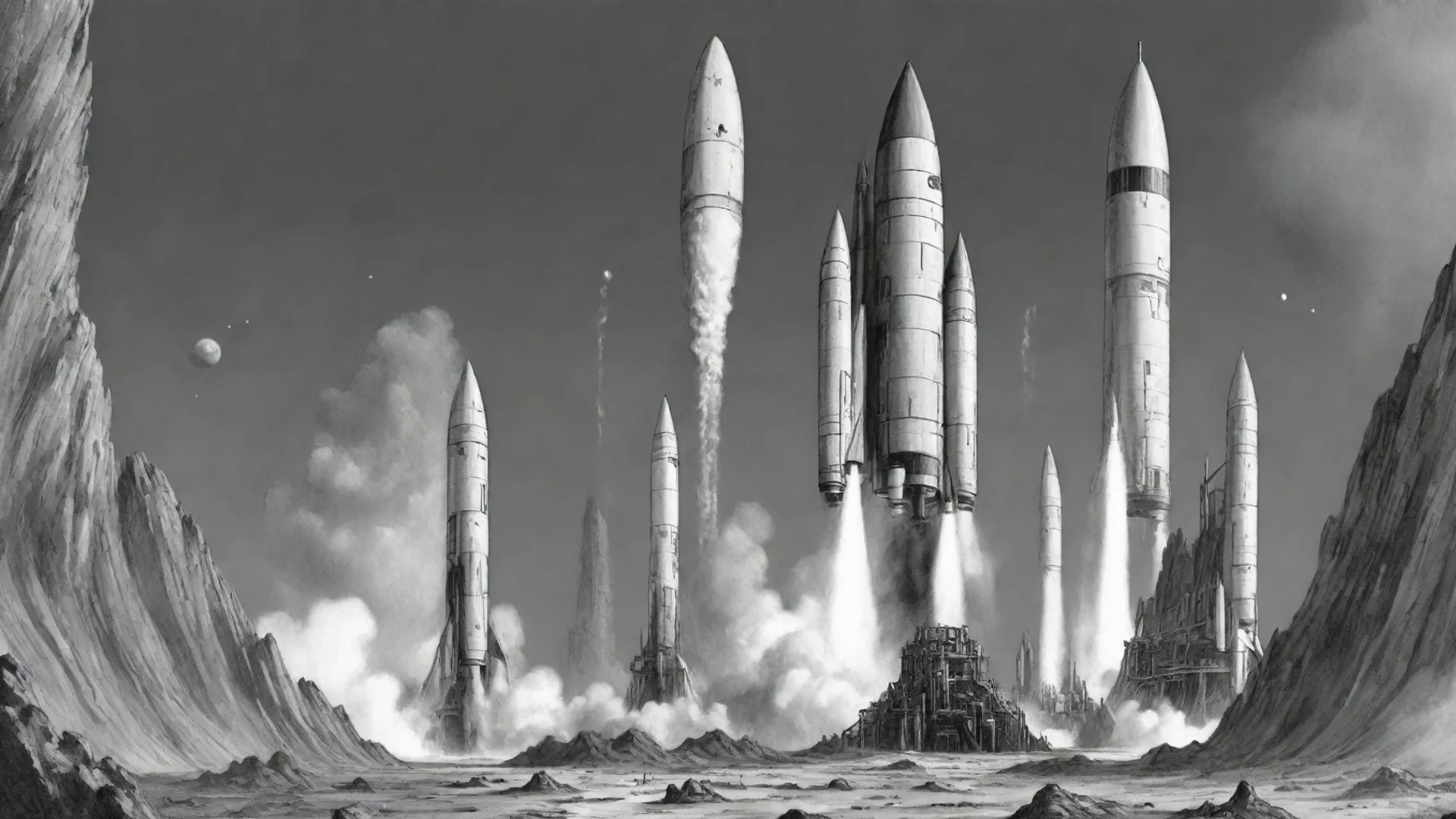 aiartstation art science fiction rockets ink confident engaging wow 3 wide