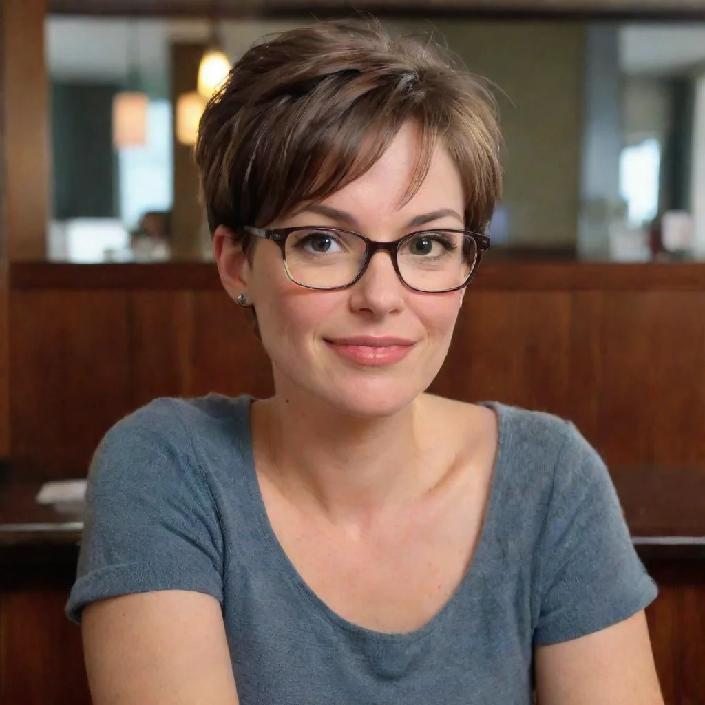 aiartstation art short haired nerdy mom dating you on restaurant confident engaging wow 3