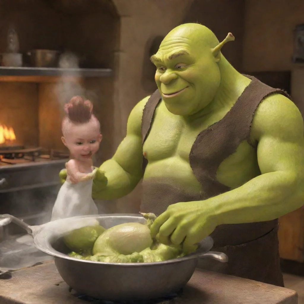 aiartstation art shrek cooking a newborn baby confident engaging wow 3