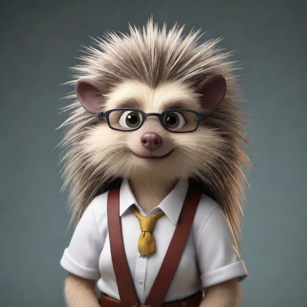 aiartstation art shy female anthropomorphic furry porcupine nerd confident engaging wow 3
