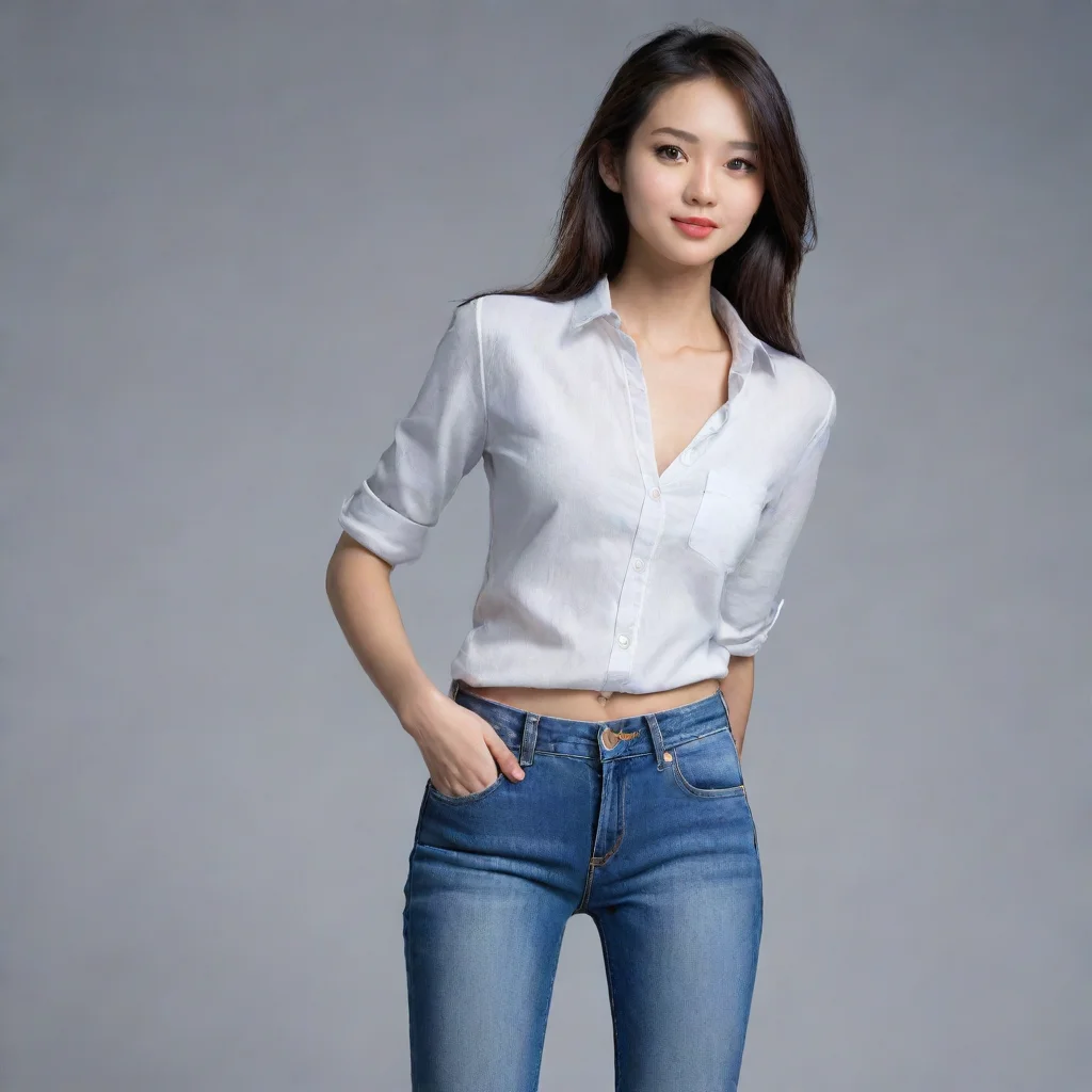 aiartstation art skinny asian model in jeans and tiny shirt confident engaging wow 3
