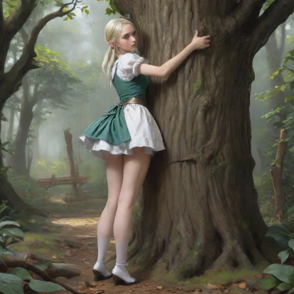 aiartstation art skinny high elf maid pulling heavy trunk confident engaging wow 3